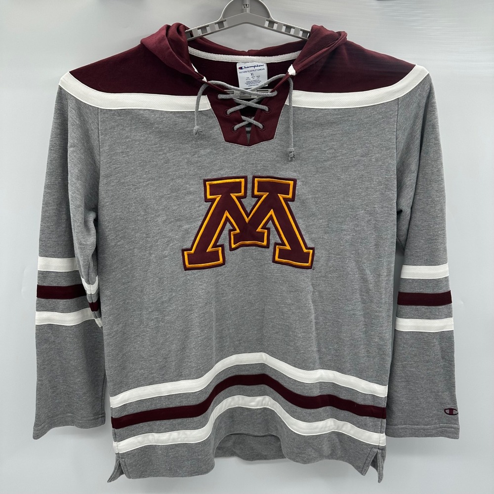 Champion Minnesota Golden Gophers Lace Up Hoodie Grey Maroon Mens XL RN49314